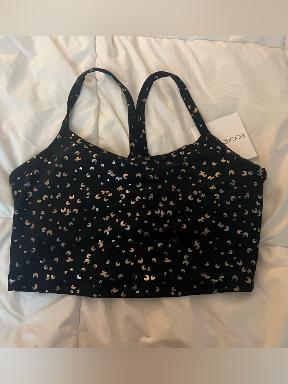 Beyond Yoga Black Crescent Print Crop Tank